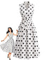 50er ärmelloses Polka-Dot-Kleid mit V-Ausschnitt und Schleifengürtel