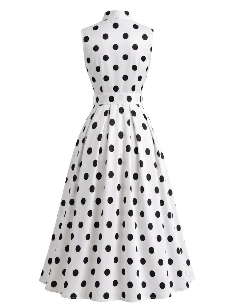 50er Ärmelloses Kleid mit Polka-Dots und Schleife