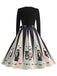 Schwarzes 50er Halloween Swingkleid mit Bat-Print und Totenkopf
