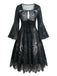 50er Gothic Halloween Skelett-Kleid mit Glockenärmeln