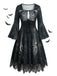 50er Gothic Halloween Skelett-Kleid mit Glockenärmeln