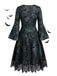 50er Gothic Halloween Skelett-Kleid mit Glockenärmeln