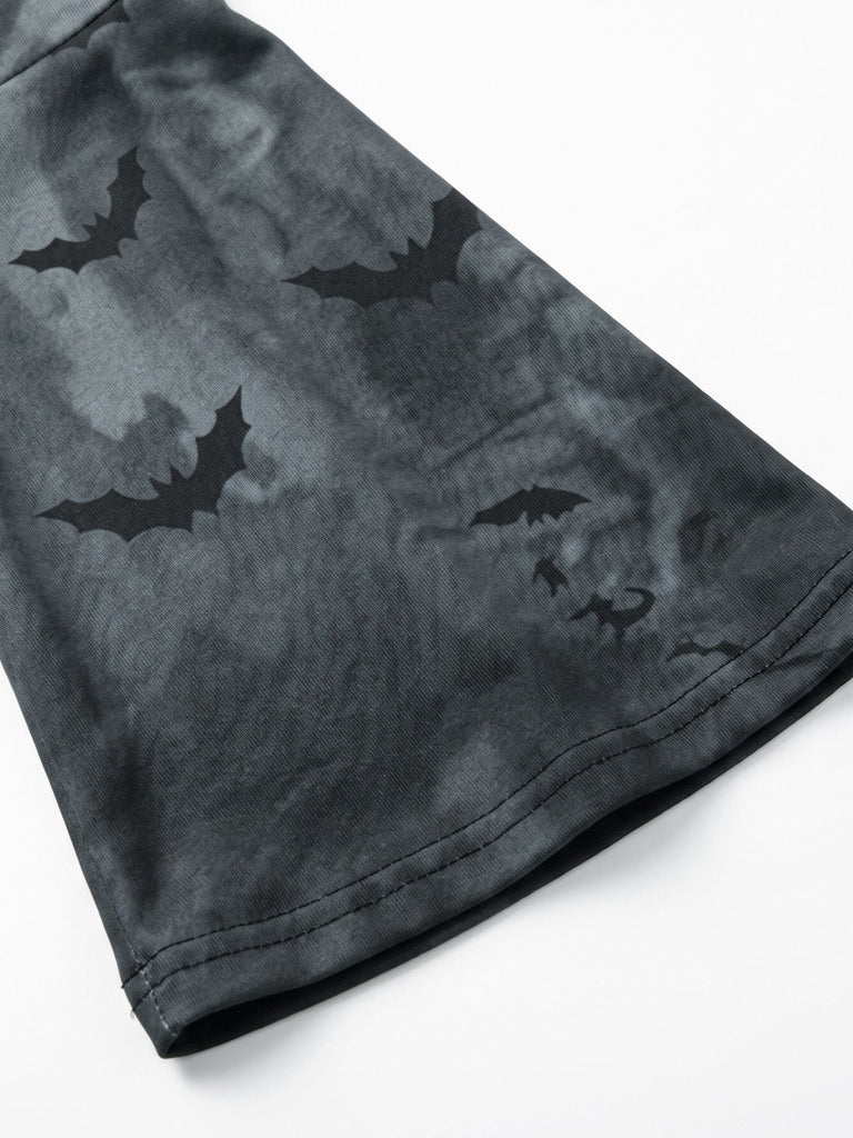 50er Gothic Halloween Skelett-Kleid mit Glockenärmeln