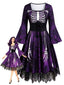 50er Gothic Halloween Skelett-Kleid mit Glockenärmeln