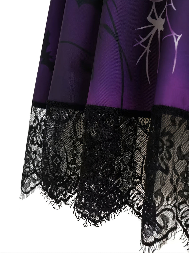 50er Gothic Halloween Skelett-Kleid mit Glockenärmeln