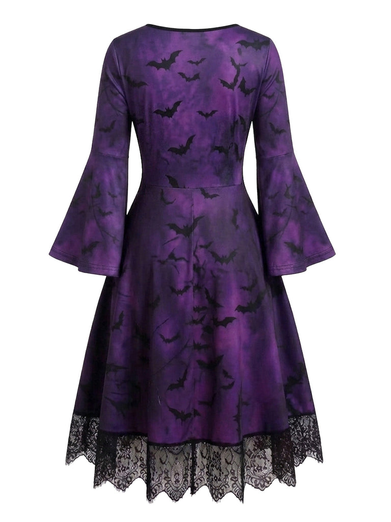 50er Gothic Halloween Skelett-Kleid mit Glockenärmeln