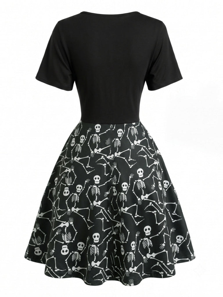50er Pilz-Gothic-Kleid mit V-Ausschnitt und Fake-Zweiteiler