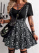 50er Pilz-Gothic-Kleid mit V-Ausschnitt und Fake-Zweiteiler