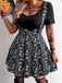 50er Pilz-Gothic-Kleid mit V-Ausschnitt und Fake-Zweiteiler
