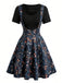 50er Pilz-Gothic-Kleid mit V-Ausschnitt und Fake-Zweiteiler