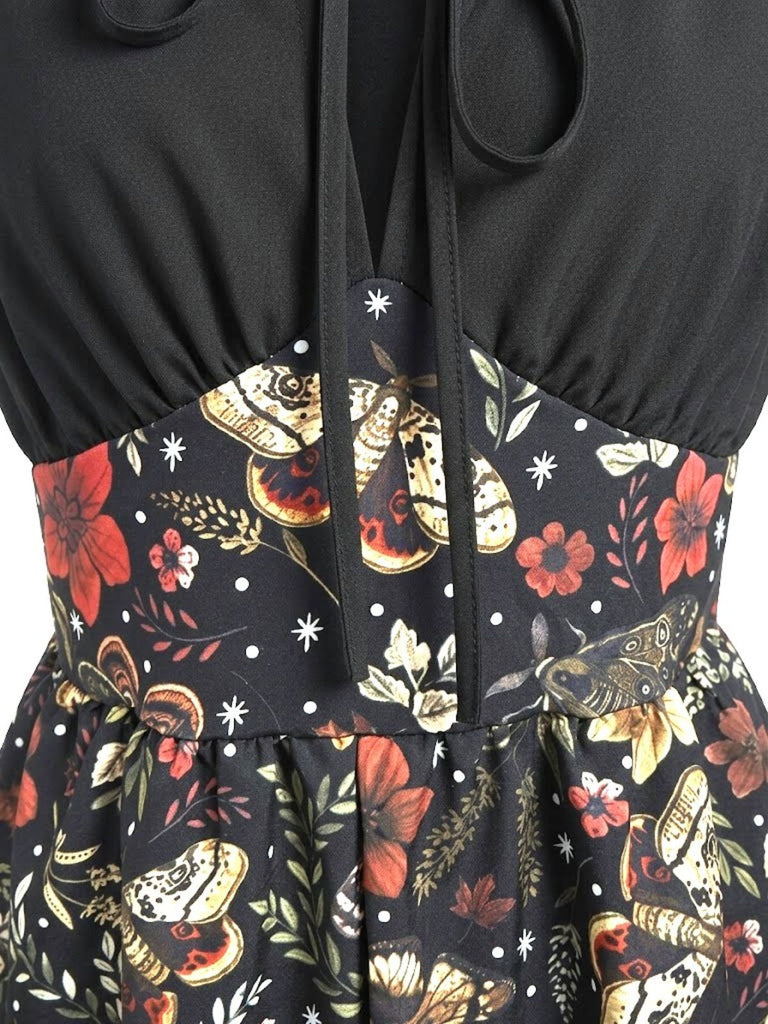 70er schulterfreier Romper mit Schlangen- und Sternenprint