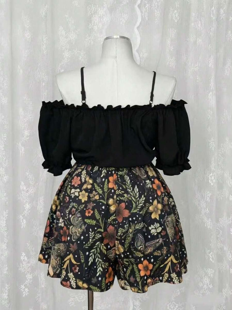 70er schulterfreier Romper mit Schlangen- und Sternenprint