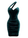 60er One-Shoulder-Bodycon-Kleid aus Samt mit Raffungen