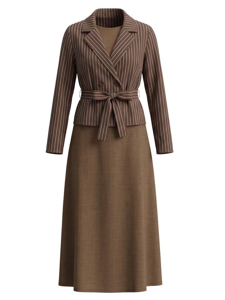 40er Nadelstreifenset aus Blazer und A-Linien-Midikleid