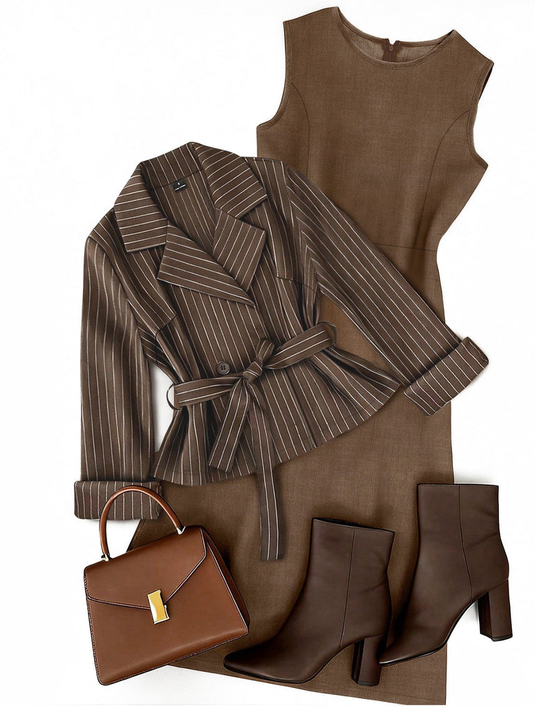 40er Nadelstreifenset aus Blazer und A-Linien-Midikleid