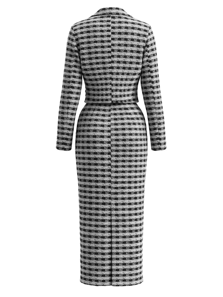 60er Set aus Blazer & Kleid in Karotweed mit Perlenknöpfen