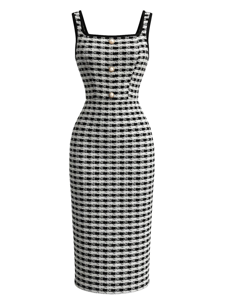 60er Set aus Blazer & Kleid in Karotweed mit Perlenknöpfen