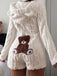 80er Fleece-Kapuzenromper mit Teddybärstickerei