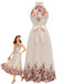 50er Blumen-Plissee-Maxikleid mit Neckholder und Taillenschleife