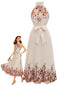 50er Blumen-Plissee-Maxikleid mit Neckholder und Taillenschleife