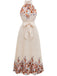 50er Blumen-Plissee-Maxikleid mit Neckholder und Taillenschleife