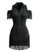 70er Cold-Shoulder Kleid mit Reverskragen und Fransen
