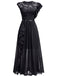 30er asymmetrisches Party-Maxikleid mit Blumenspitze und Rüschen