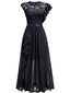 [Vorverkauf] Schwarzes 30er asymmetrisches Party-Maxikleid mit Blumenspitze und Rüschen