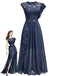 30er asymmetrisches Party-Maxikleid mit Blumenspitze und Rüschen