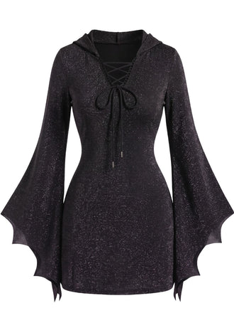 60er Halloween Kleid mit V-Ausschnitt und Bindung