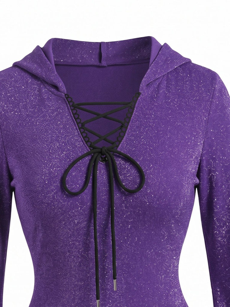 60er Halloween Kleid mit V-Ausschnitt und Bindung