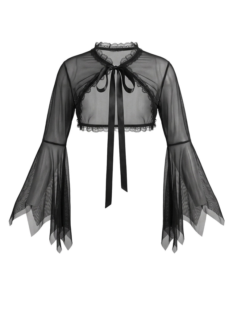 Schwarz-rotes 50er Halloween Kleid mit Fledermausärmeln und Karo