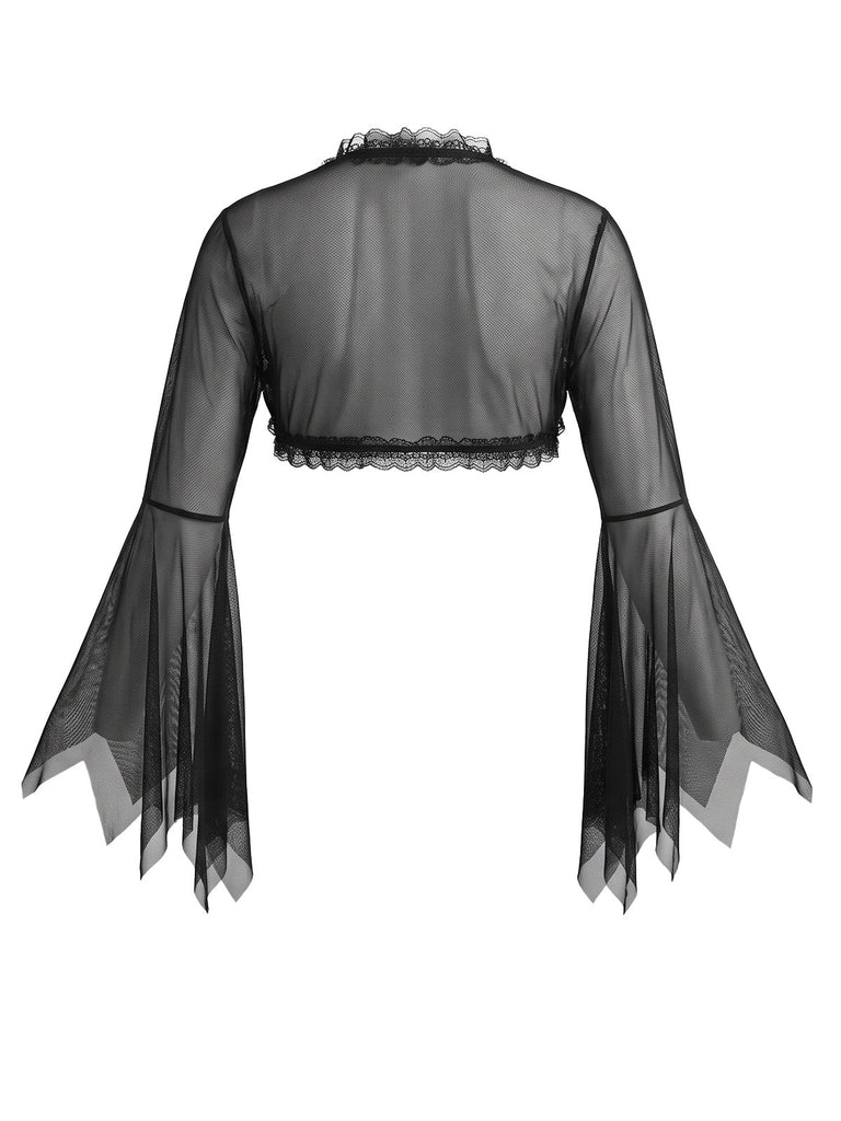 Schwarz-rotes 50er Halloween Kleid mit Fledermausärmeln und Karo