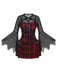 Schwarz-rotes 50er Halloween Kleid mit Fledermausärmeln und Karo