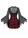 Schwarz-rotes 50er Halloween Kleid mit Fledermausärmeln und Karo