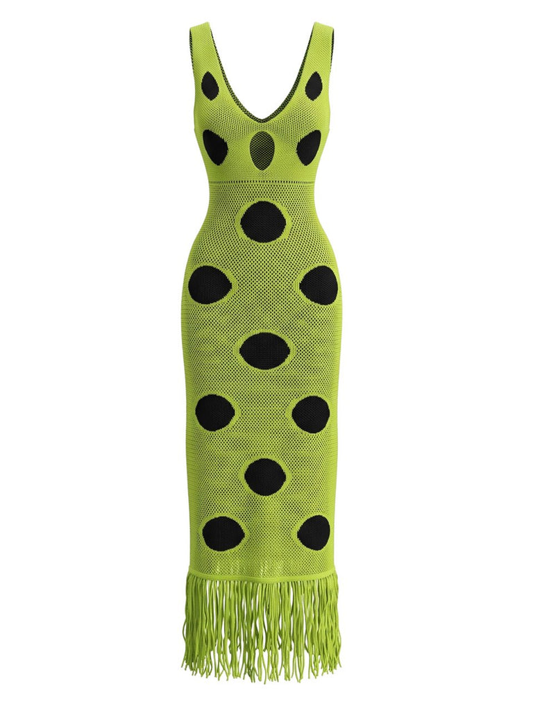 80er Kleid mit Polka-Dots und Lochstrick