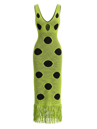 80er Kleid mit Polka-Dots und Lochstrick