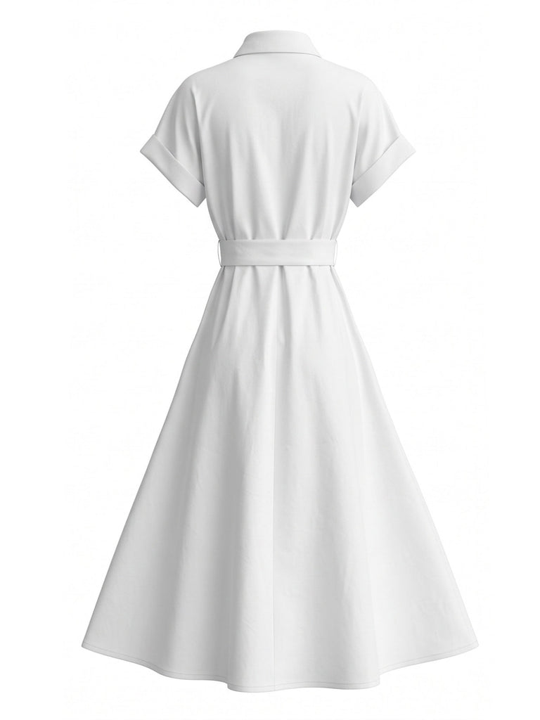 50er Hemdblusenkleid mit Gemälde-Print und Knöpfen