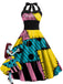 50er Halloween Sally-Kleid mit Patchwork-Print und Neckholder
