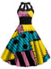 50er Halloween Sally-Kleid mit Patchwork-Print und Neckholder