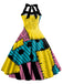 50er Halloween Sally-Kleid mit Patchwork-Print und Neckholder