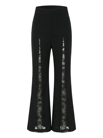 Schwarze 50er Schlaghose mit floraler Spitze und hoher Taille