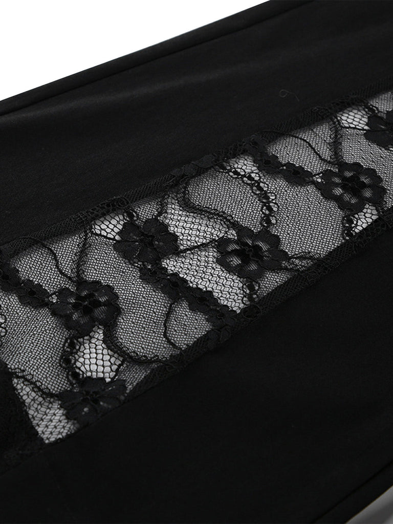 Schwarze 50er Schlaghose mit floraler Spitze und hoher Taille