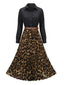 50er Shirtkleid mit Leoparden-Print und Plisseefalten