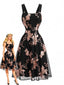 50er Mesh-Swingkleid mit Pailletten-Blumen