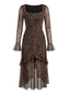 Leoparden-Print 80er Kleid mit Langarm und Rüschen
