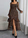 Leoparden-Print 80er Kleid mit Langarm und Rüschen