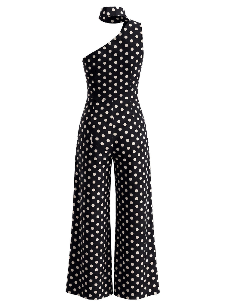50er Jumpsuit mit Polka-Dots und asymmetrischem Neckholder