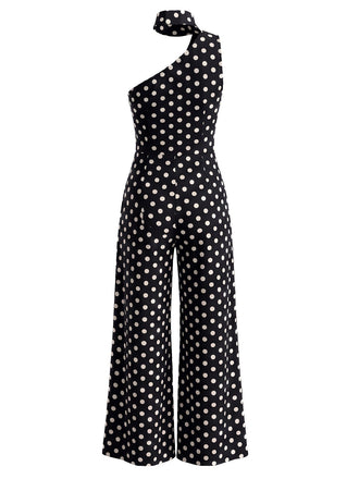 50er Jumpsuit mit Polka-Dots und asymmetrischem Neckholder