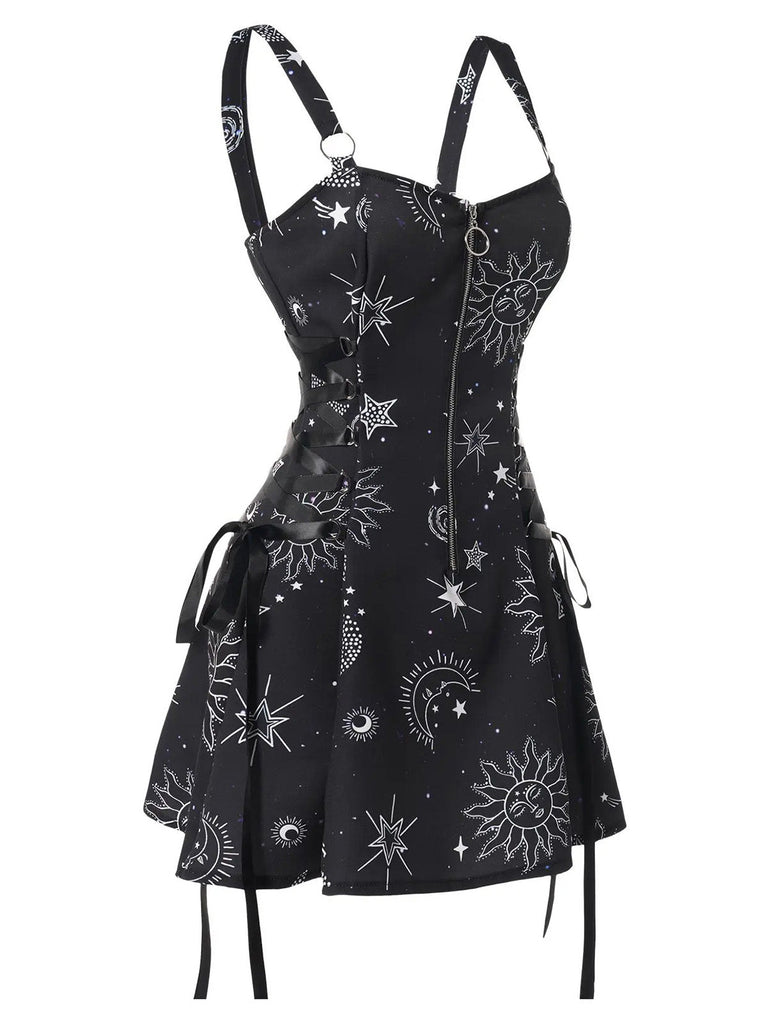 60er Halloween A-Linien-Kleid mit Sternen und Mond
